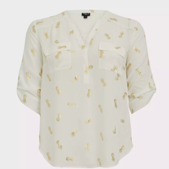 810-12 NEW Torrid Harper Georgette White Gold Pineapple Blouse Size L/12, 0 - Picture 6 of 15